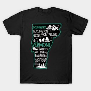 Vermont Colchester cute map Burlington Essex Rutland Bennington Brattleboro Hartford T-Shirt